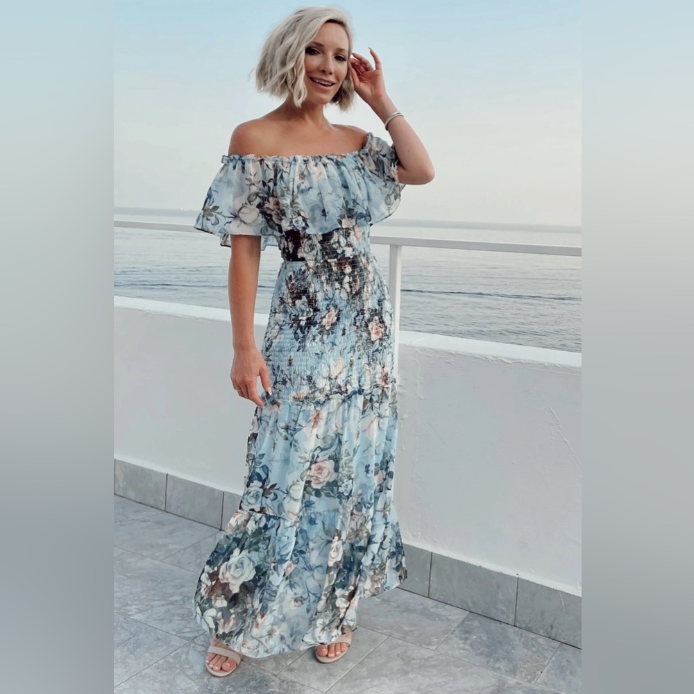 BalticBorn Amalfi Smocked Maxi Dress In Blue Floral  XL